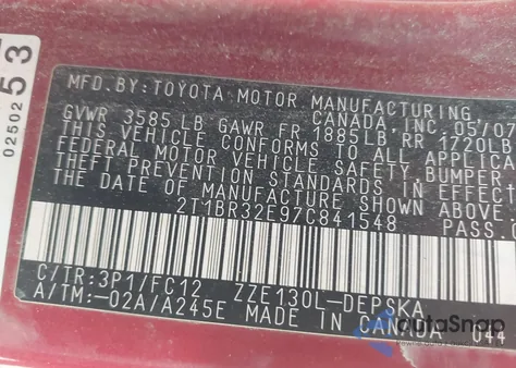 2007 Toyota Corolla S from USA, damaged, VIN 2T1BR32E97C841548